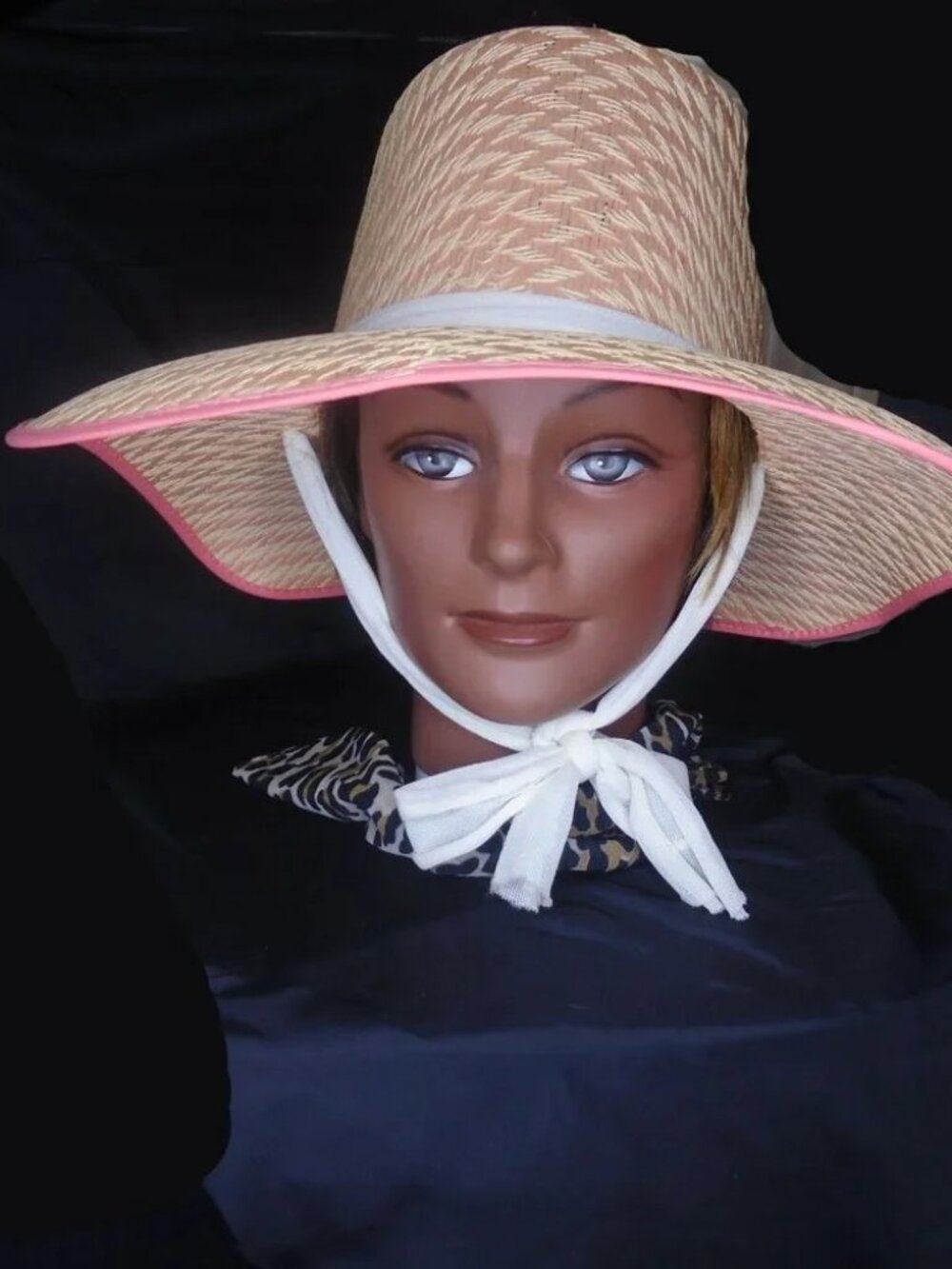 Vintage PINK Sun Hat + HATBOX Big Brim With Chin Tie Cottagecore Prairie Chic - Picture 9 of 10